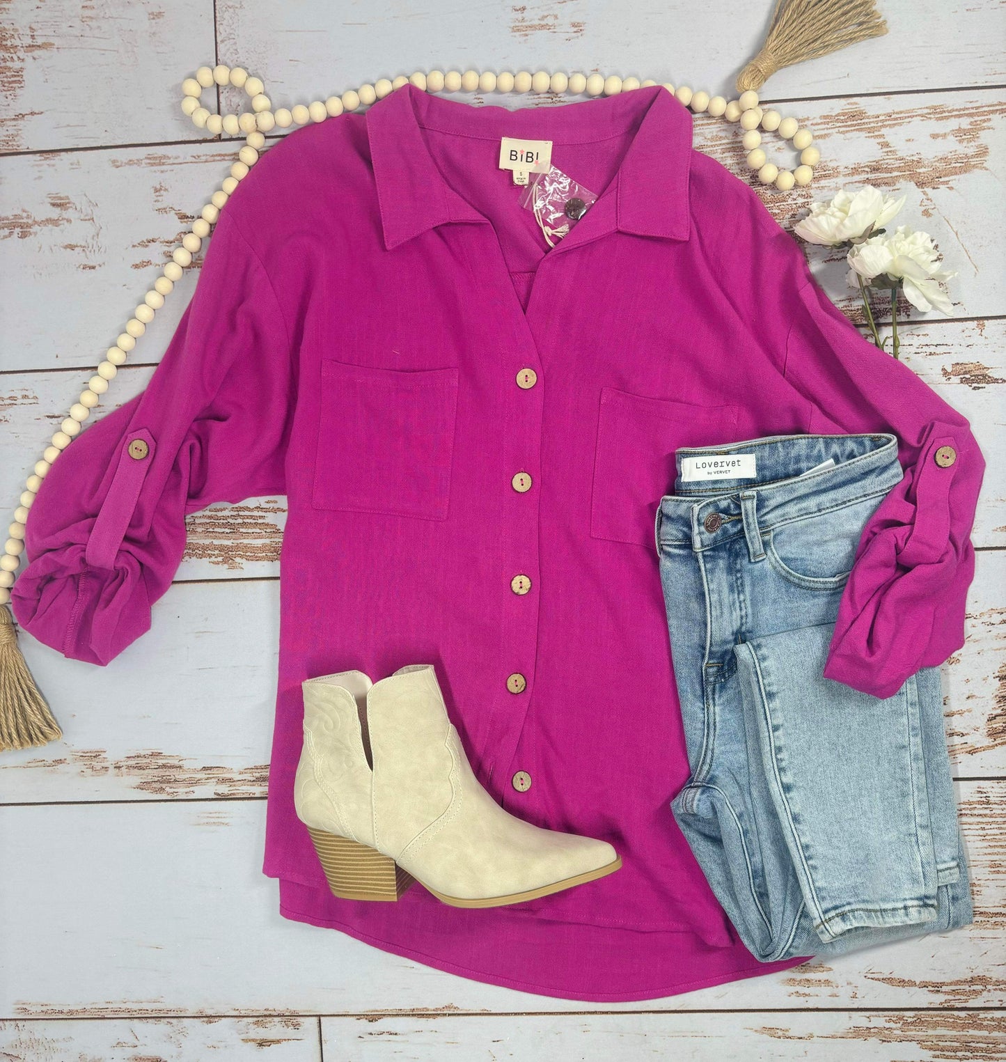 Madelyn Magenta Button Up